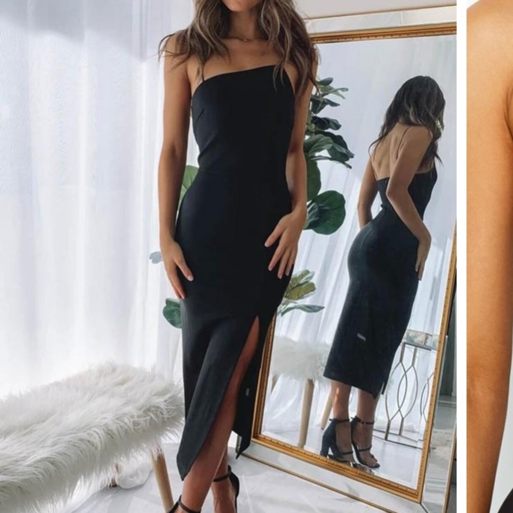 Asymmetric neckline bodycon midi dress